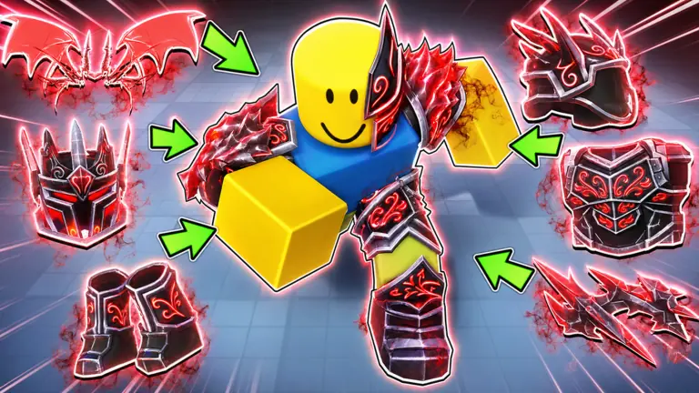 Official Iron Soul Dungeon Roblox promotional character artwork illustrating the gear context around player stats, not a current equipment interface